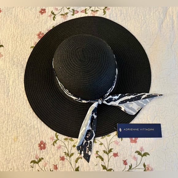 💫Adrienne Vittadini Wide Brim Hat 🎀 Elegant Black + Ribbon💫 - Picture 3 of 6